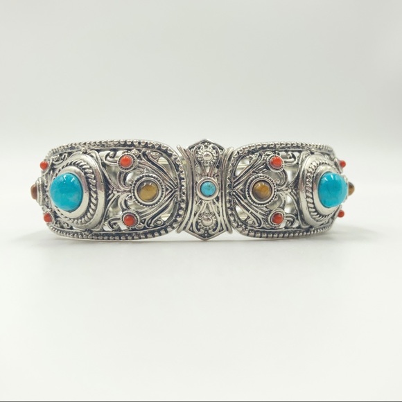 Graziano bracelet boho best western simulated turquoise tiger eye silver tone - Picture 9 of 14